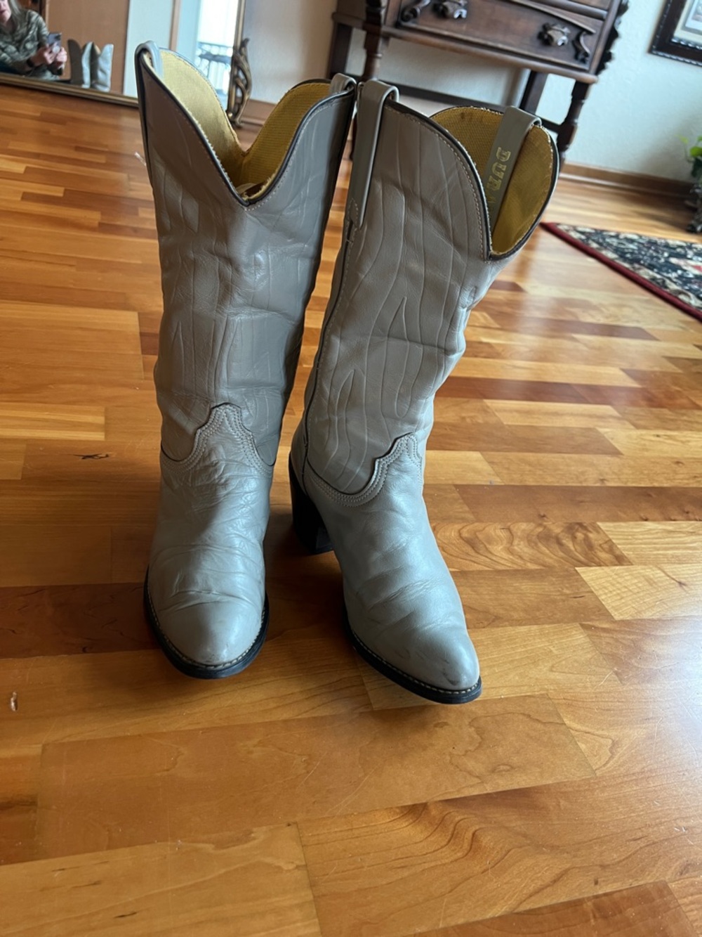 Durango Light Gray Leather Western Heel Boots